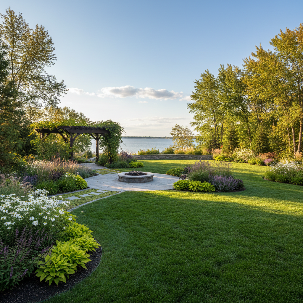 Lush landscaped garden with stone pathway and vibrant plantings - APJSCAPING, landscaping contractor in Innisfil, ON